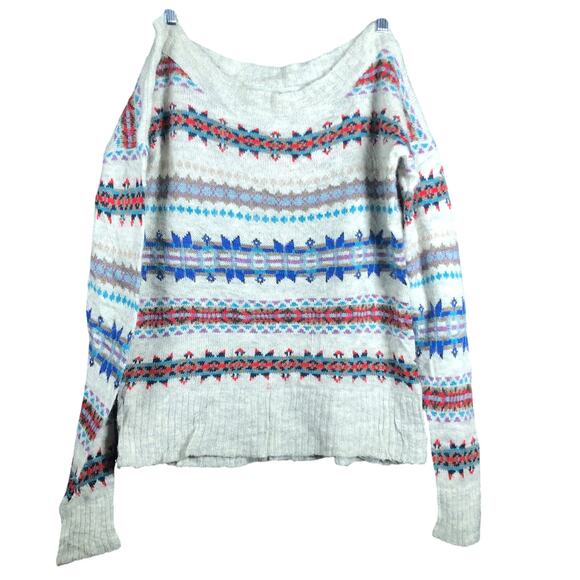 American Eagle Womens Sweater Multi Striped Boat Neck Knit Wool Blend Medium - Picture 1 of 11